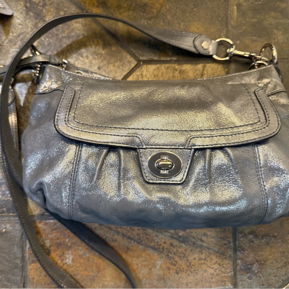 Coach Metallic Gray Leather Shoulder Bag